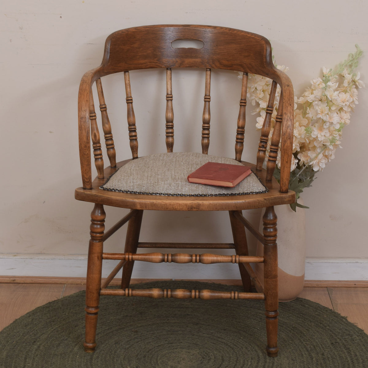 Upholstered Oak Captains Chair