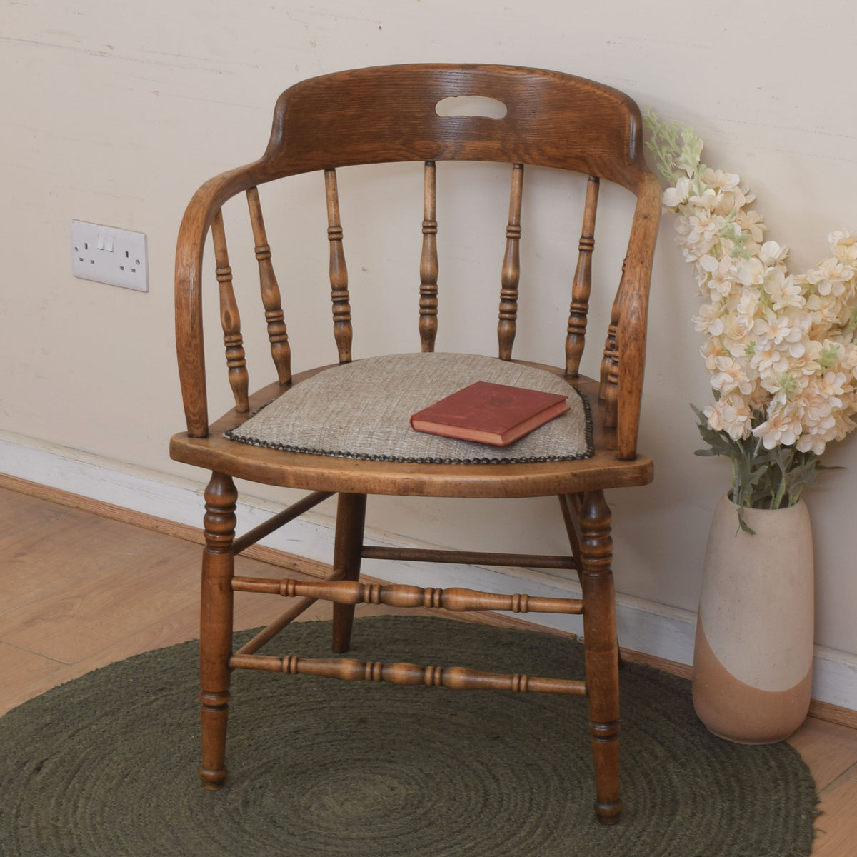 Upholstered Oak Captains Chair