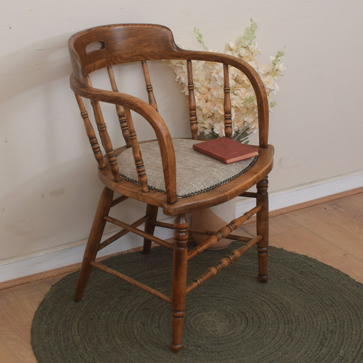 Upholstered Oak Captains Chair