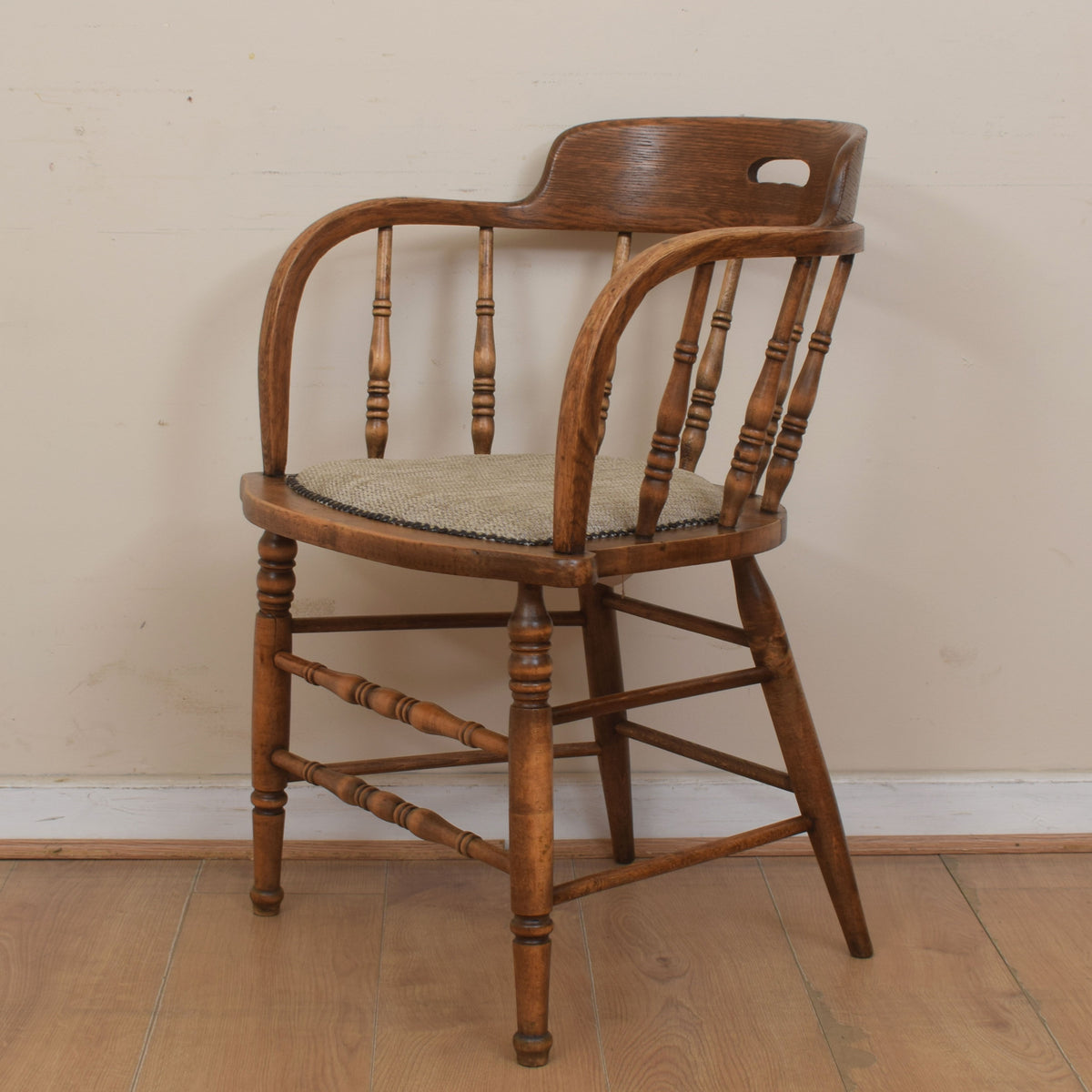 Upholstered Oak Captains Chair