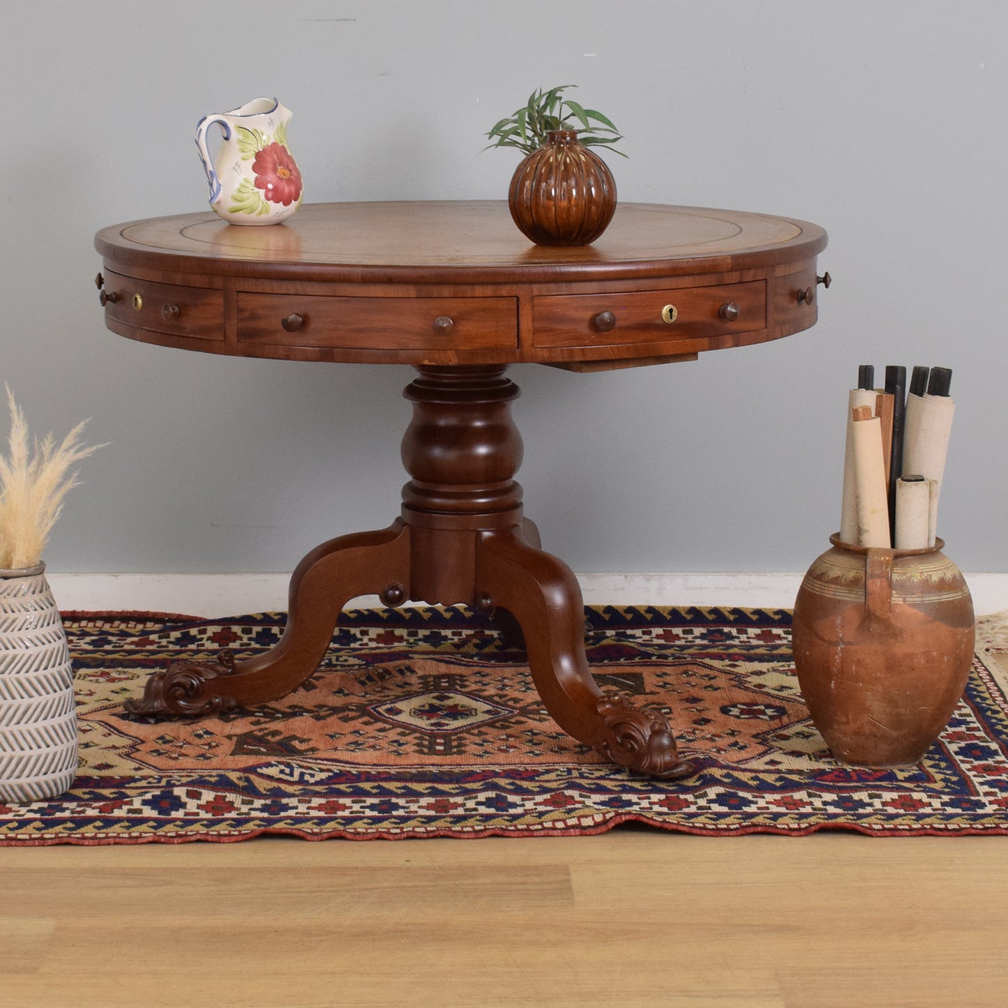 Mahogany-Veneer Drum Table
