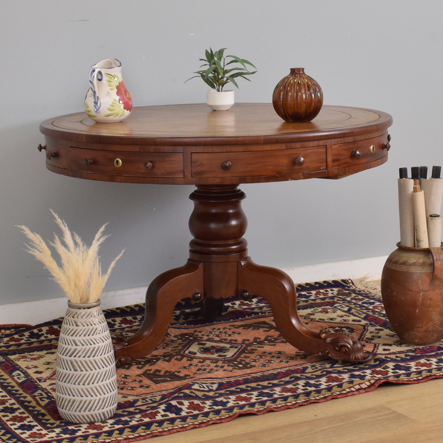 Mahogany-Veneer Drum Table
