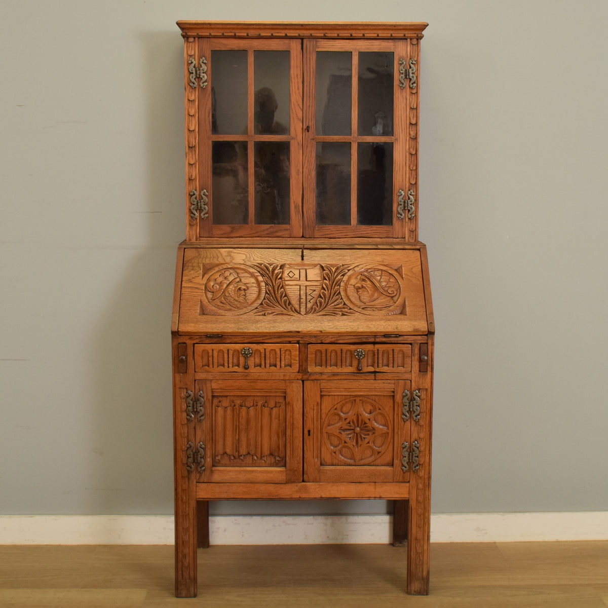 Small Carved Bureau Bookcase