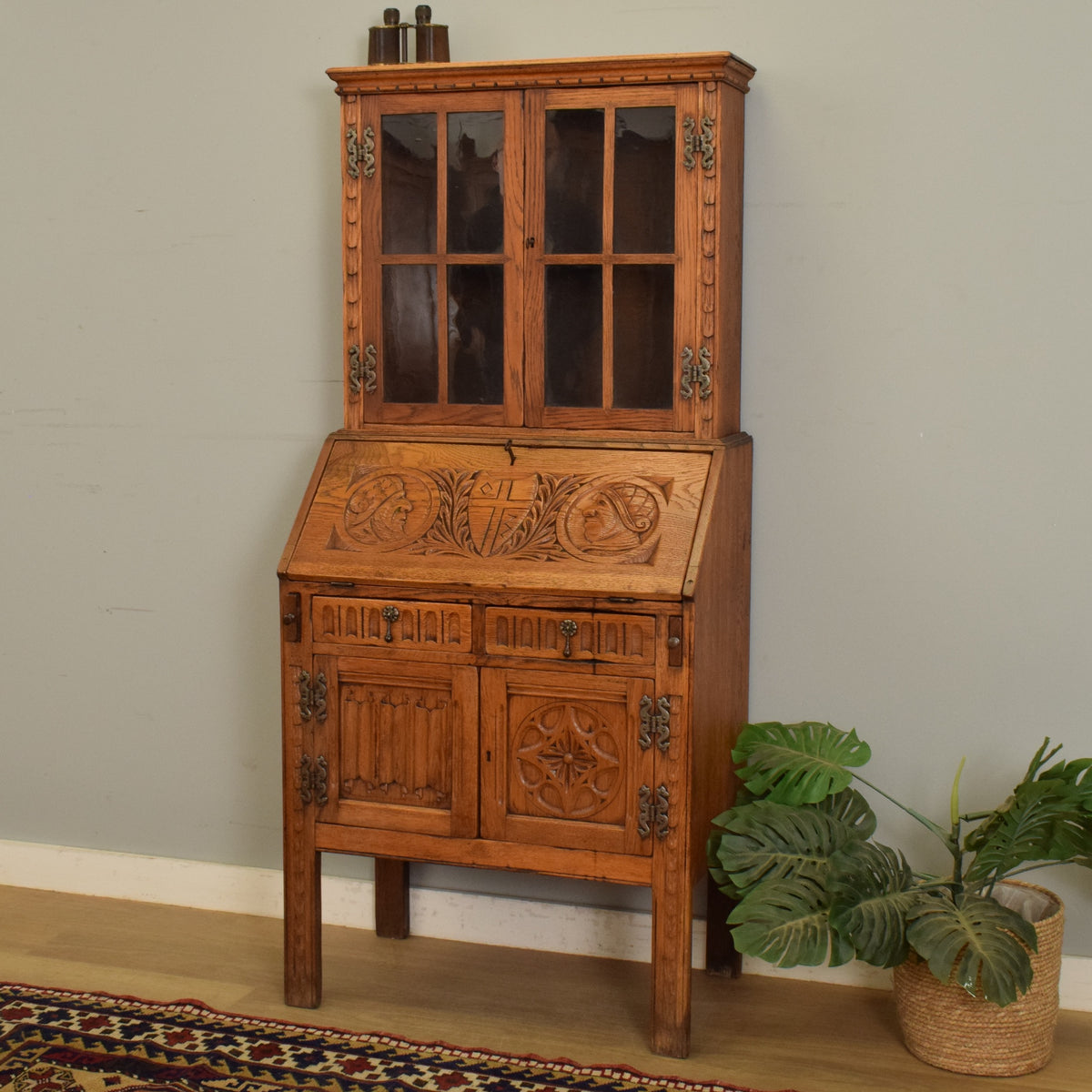 Small Carved Bureau Bookcase