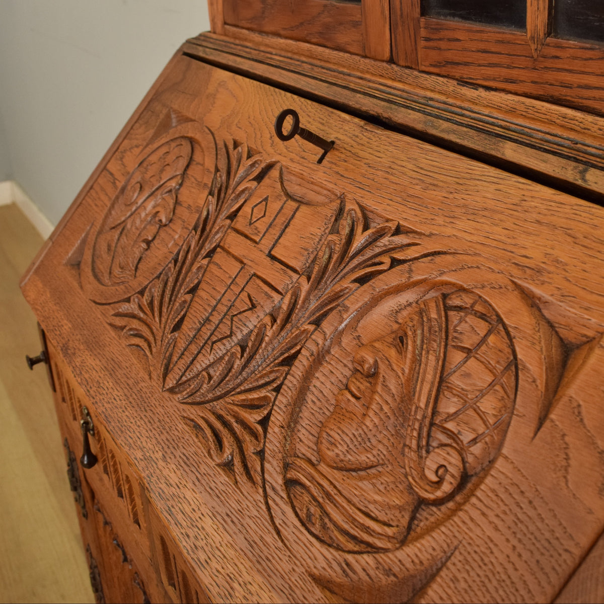 Small Carved Bureau Bookcase