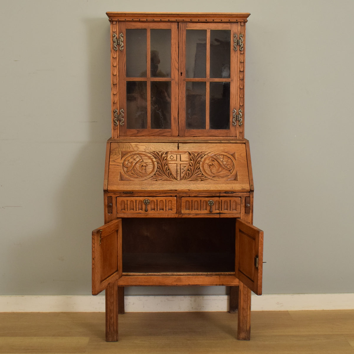 Small Carved Bureau Bookcase