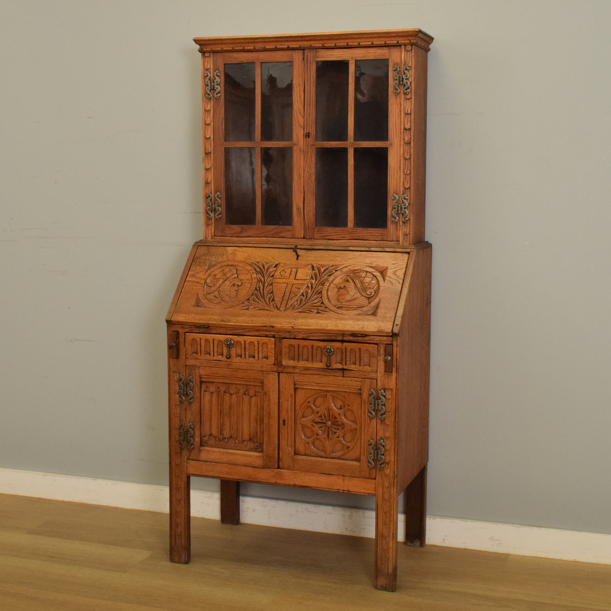 Small Carved Bureau Bookcase