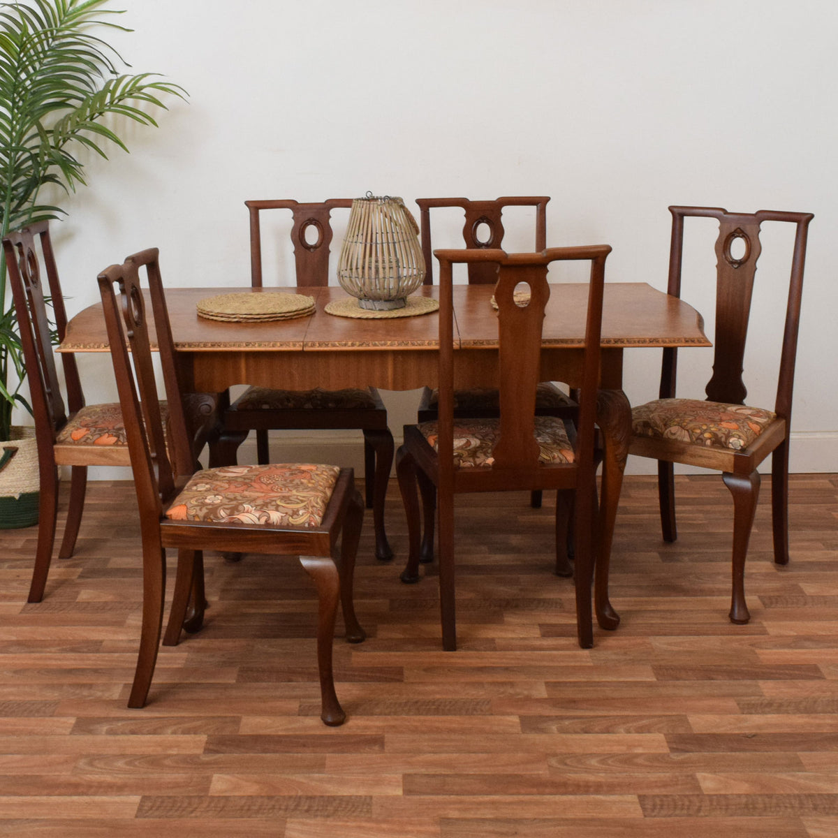 Walnut Drawer Leaf Table and Six Chairs