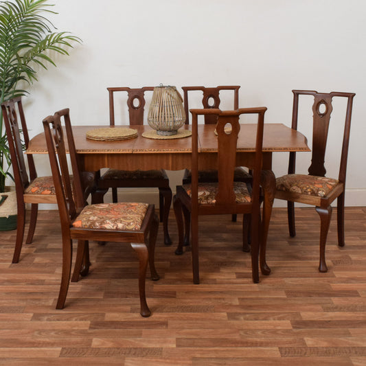 Walnut Drawer Leaf Table and Six Chairs