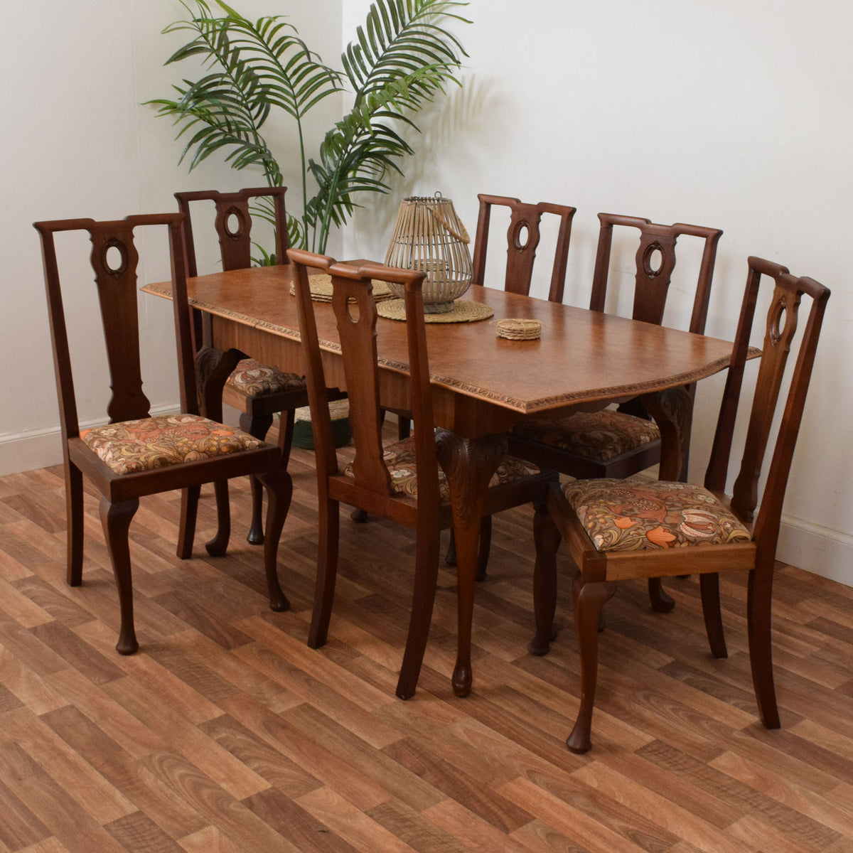 Walnut Drawer Leaf Table and Six Chairs
