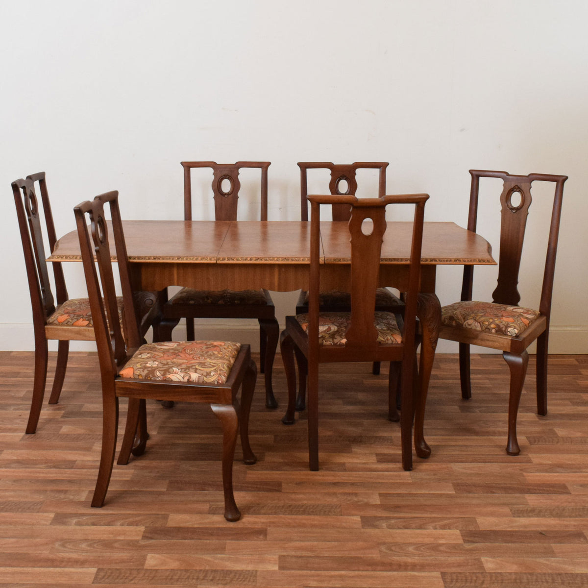 Walnut Drawer Leaf Table and Six Chairs