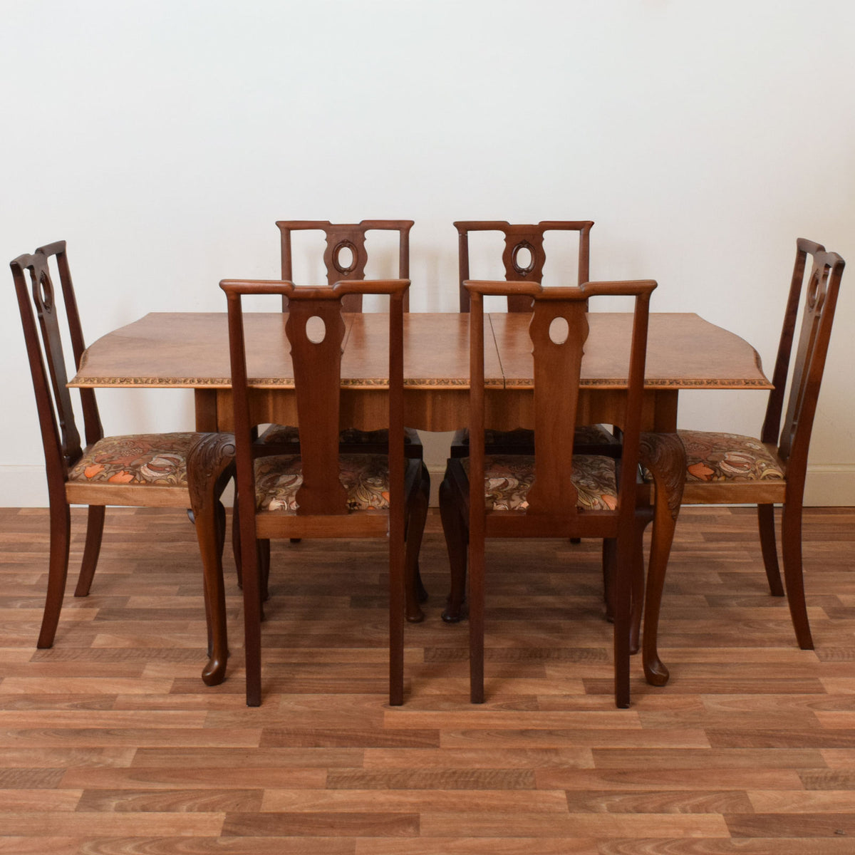 Walnut Drawer Leaf Table and Six Chairs