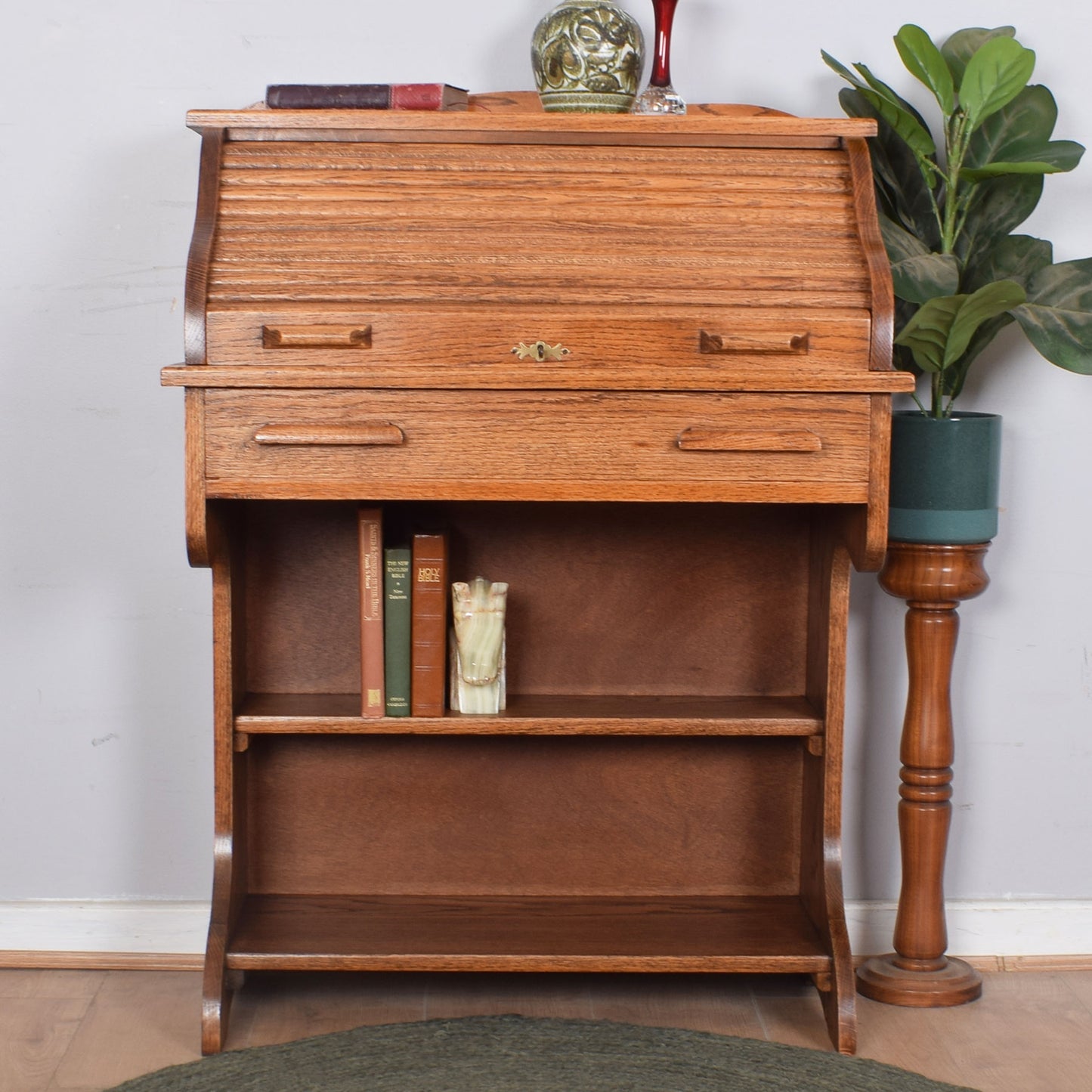 Small Roll-Top Desk with Bookcase