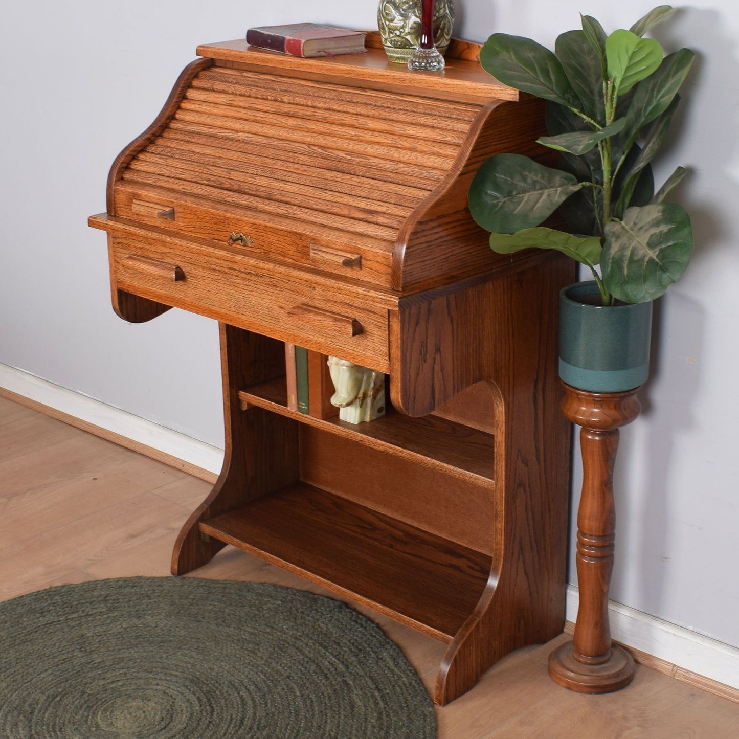 Small Roll-Top Desk with Bookcase