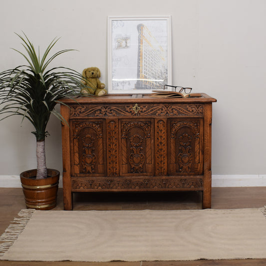 Carved Antique Oak Blanket Box