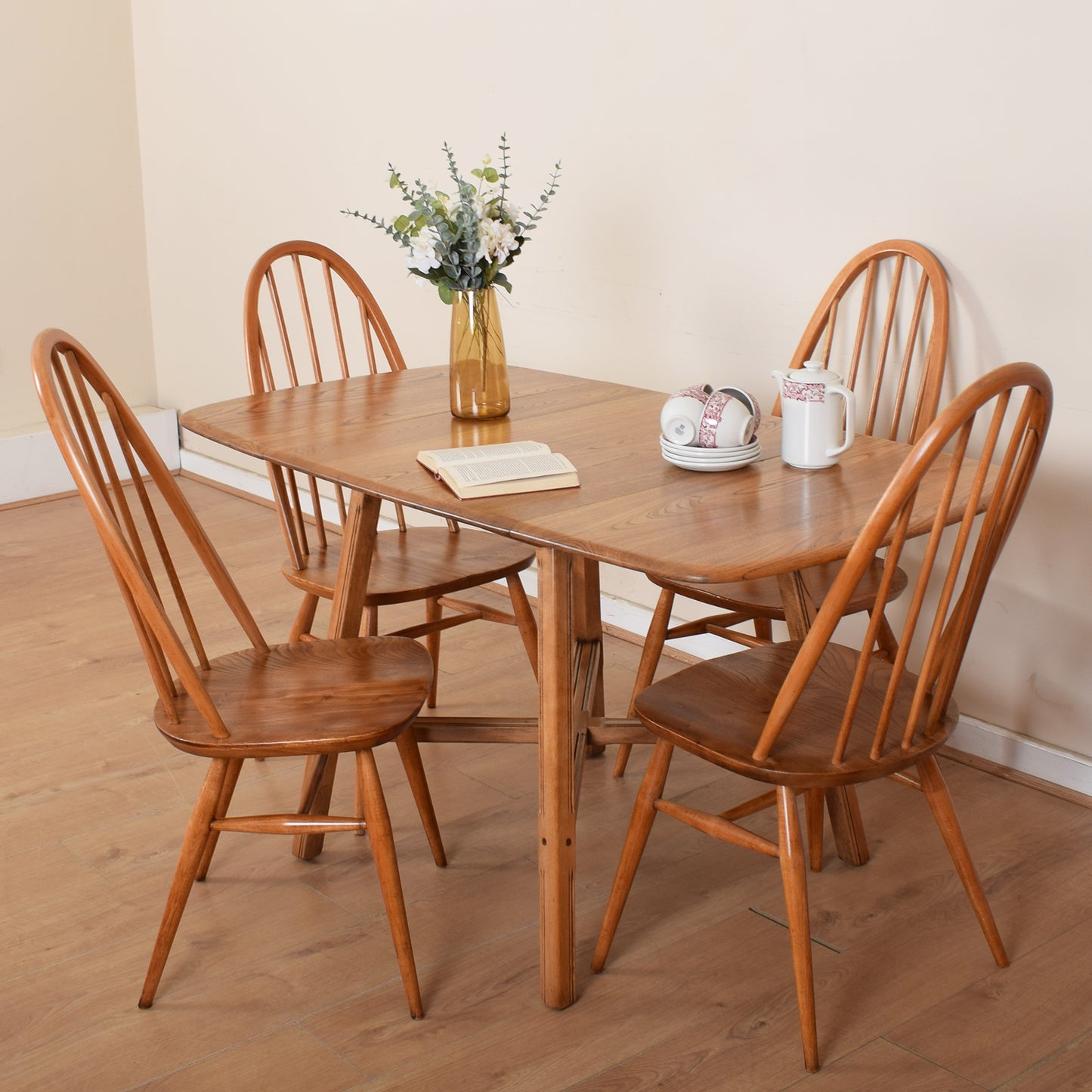 Ercol drop leaf table and four chairs