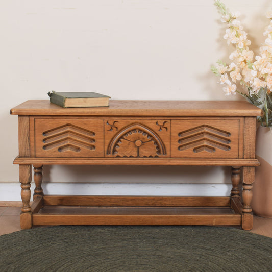 Carved Oak Side Table with Storage