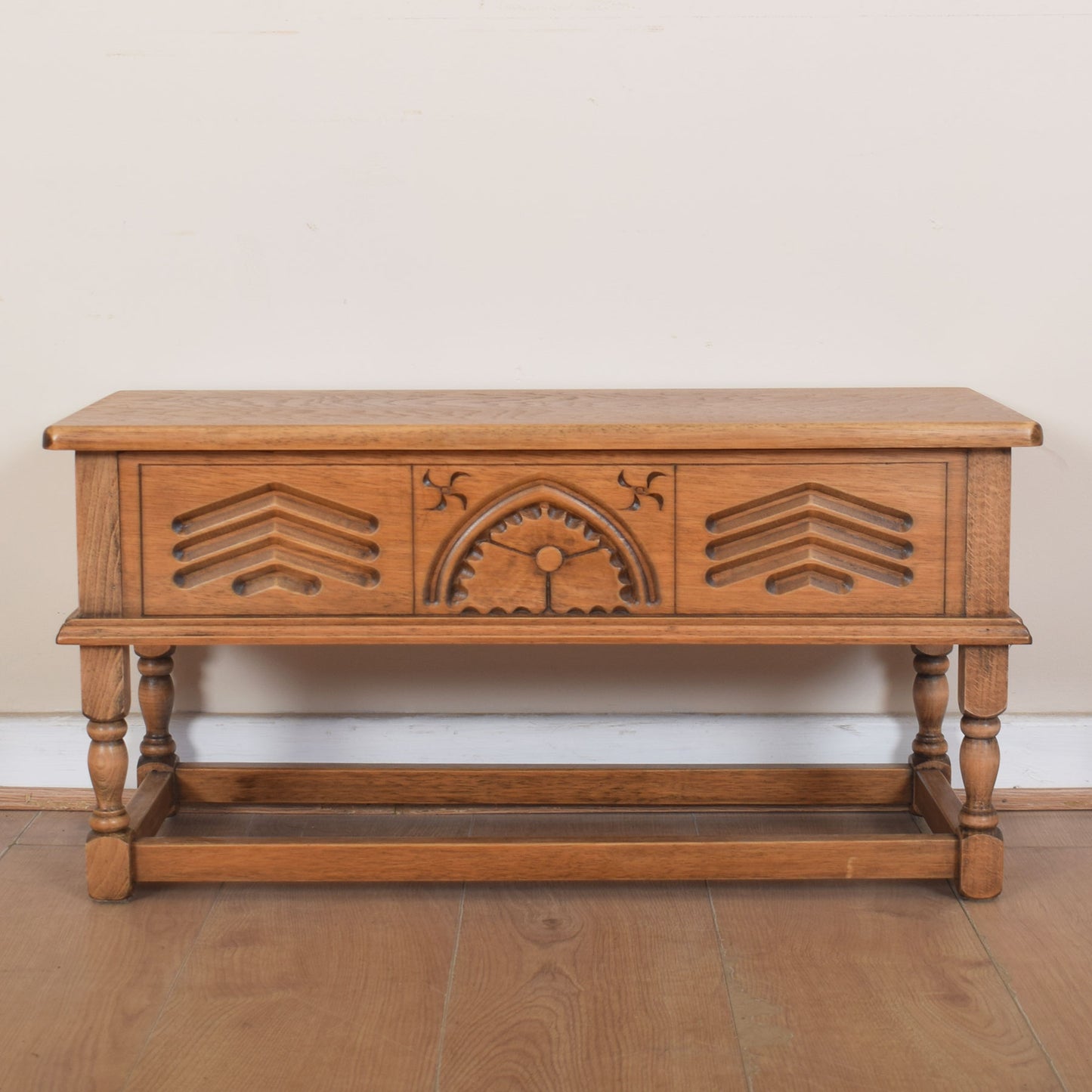 Carved Oak Side Table with Storage