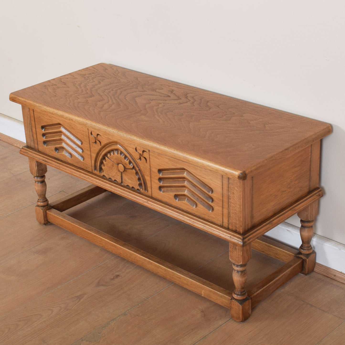 Carved Oak Side Table with Storage