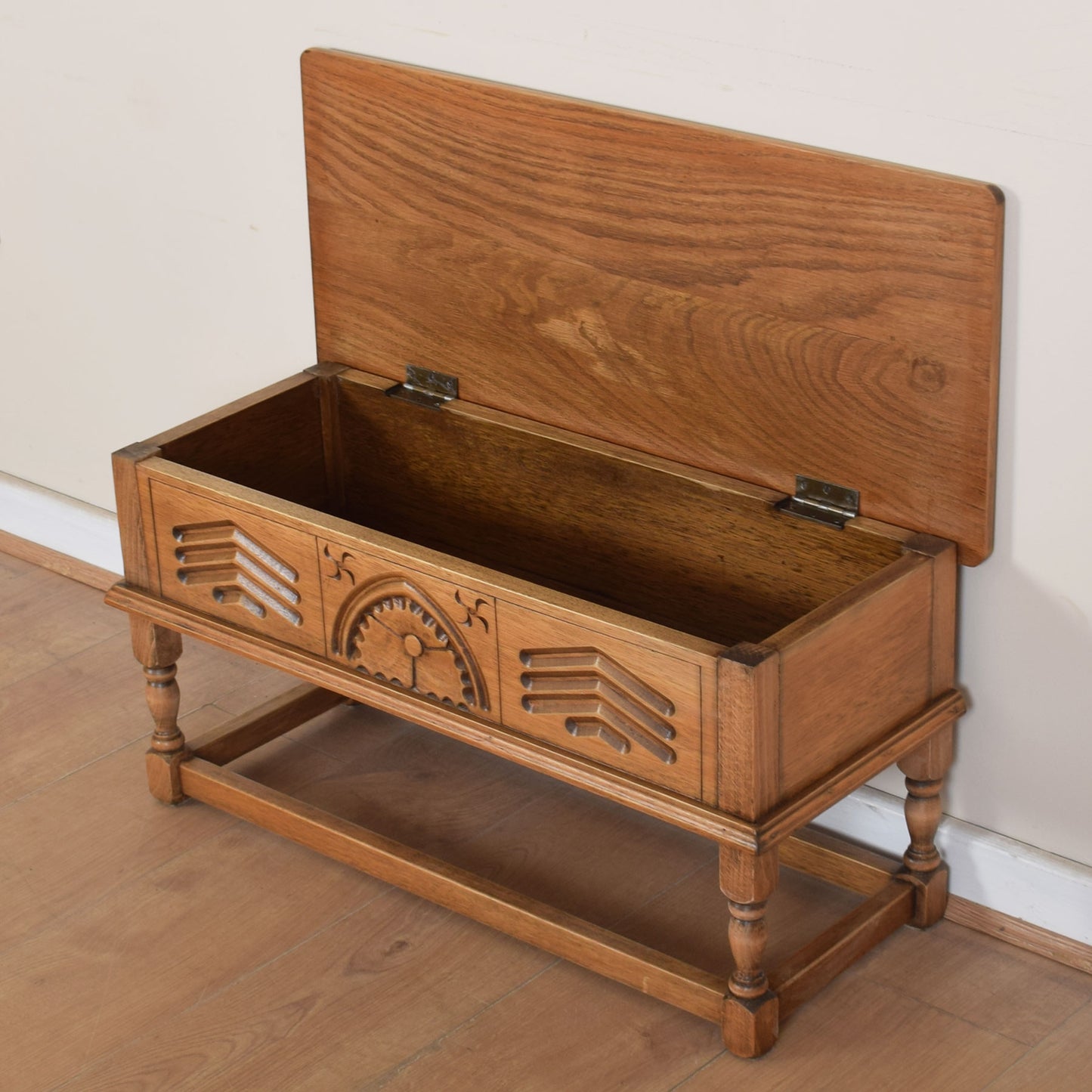 Carved Oak Side Table with Storage