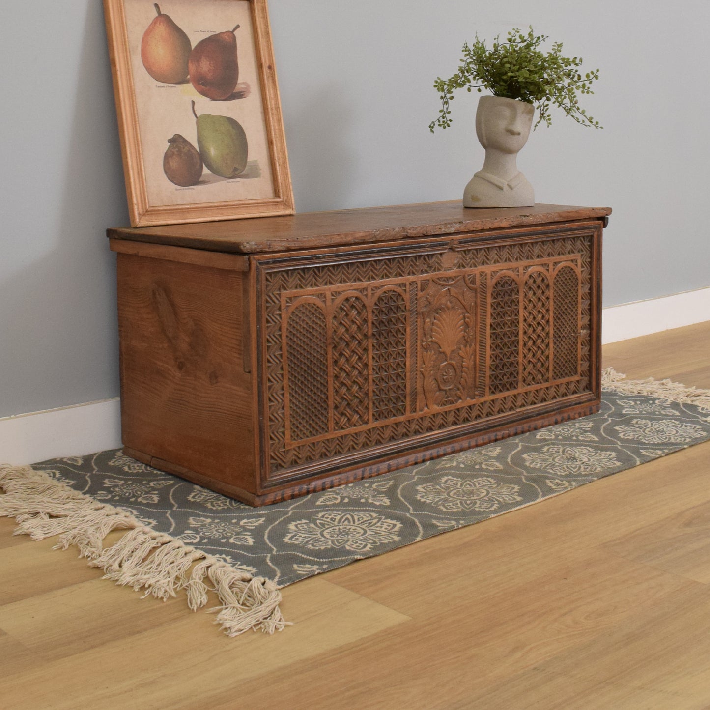 Carved Pine Blanket Box