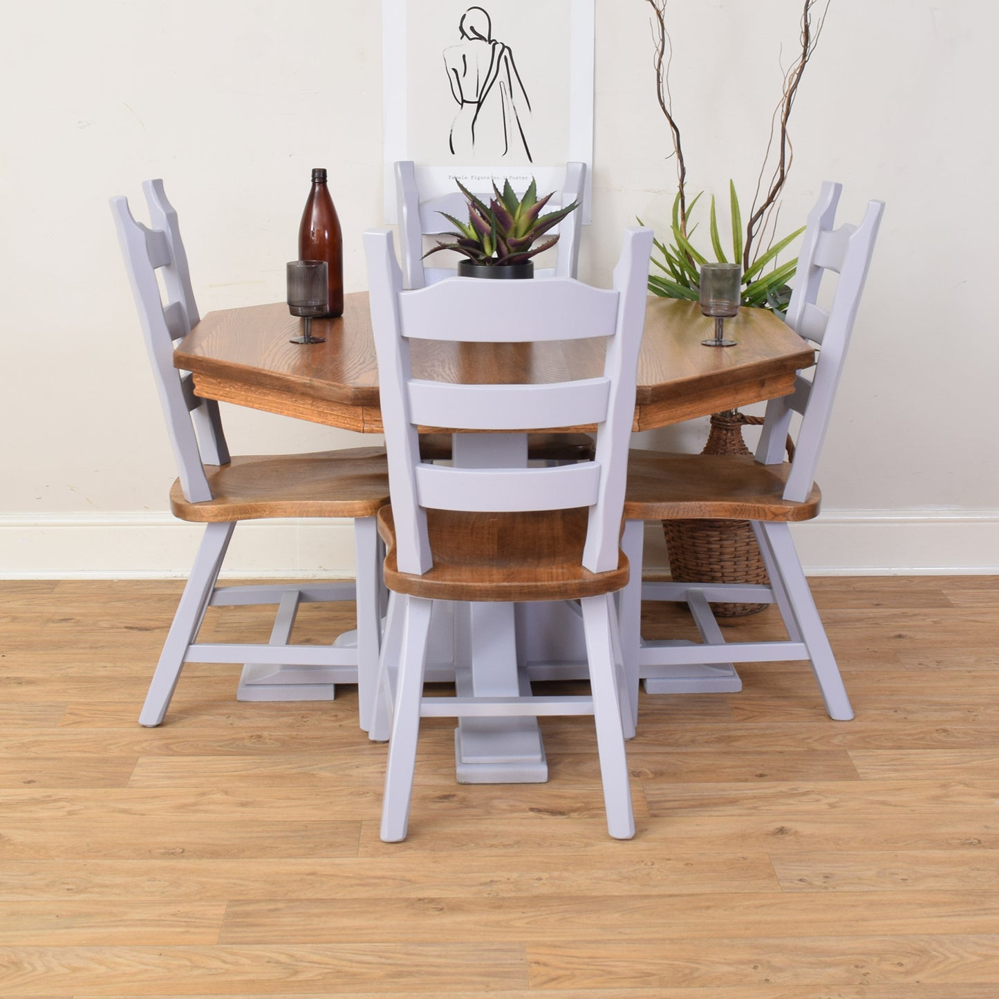 Painted Oak Table And Four Chairs