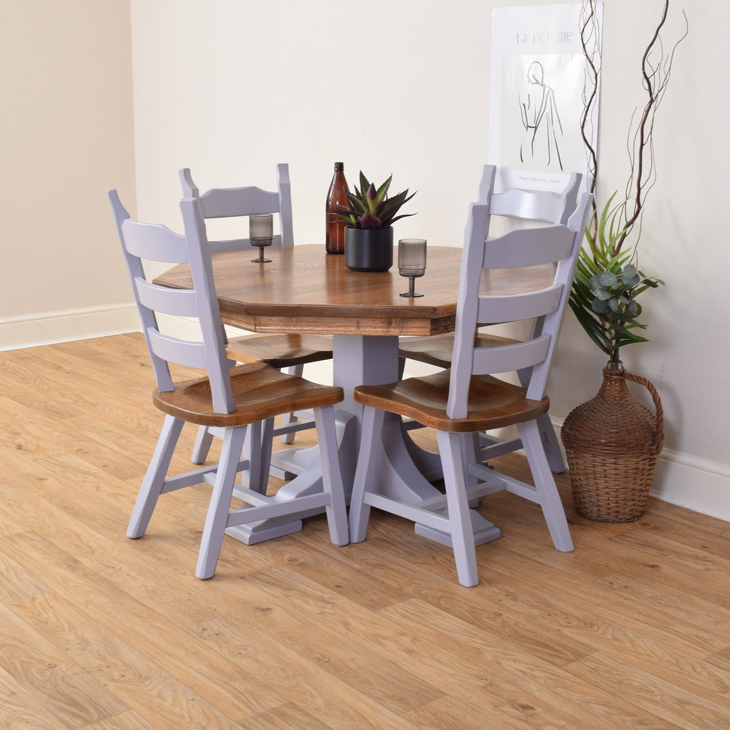 Painted Oak Table And Four Chairs