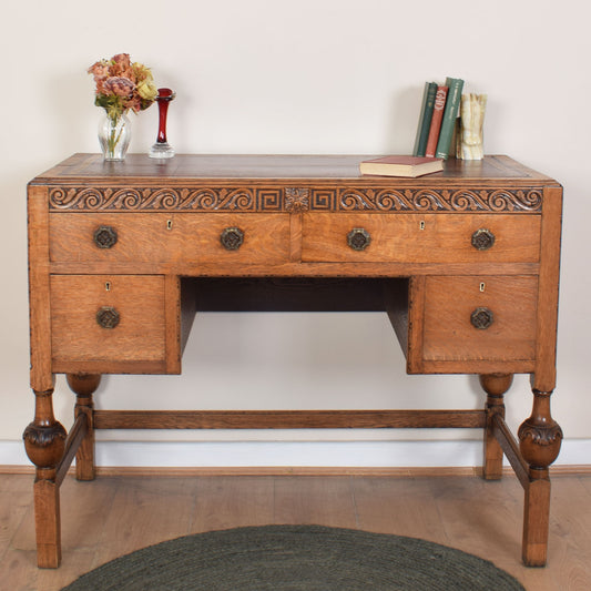 Vintage Leather-Topped Oak Desk