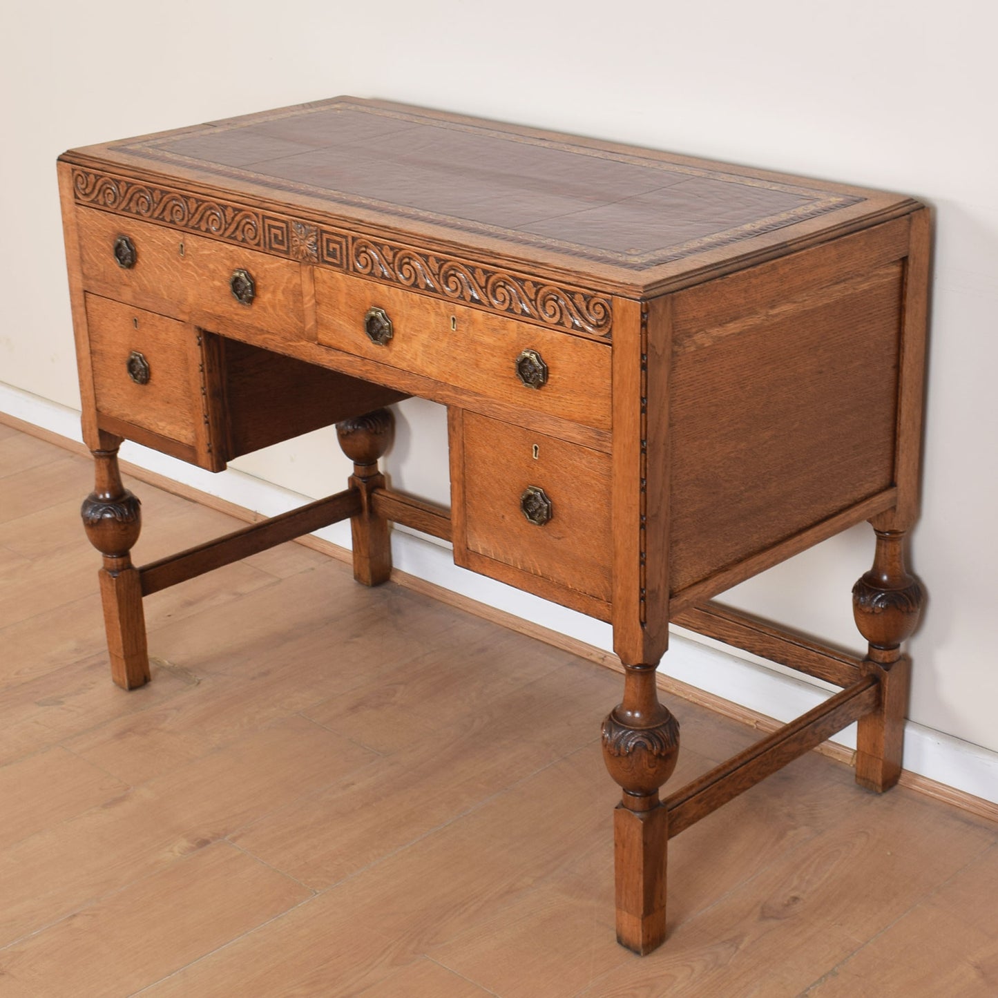 Vintage Leather-Topped Oak Desk