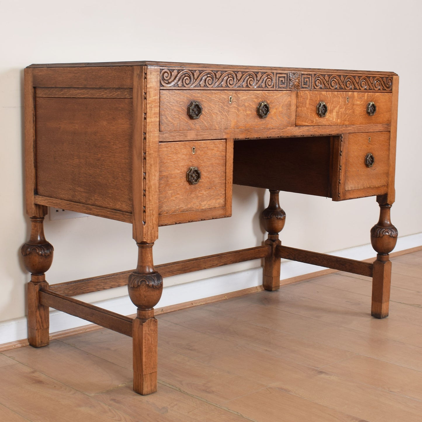 Vintage Leather-Topped Oak Desk