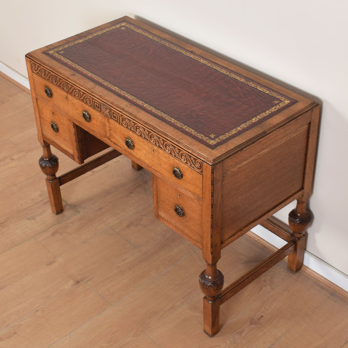 Vintage Leather-Topped Oak Desk