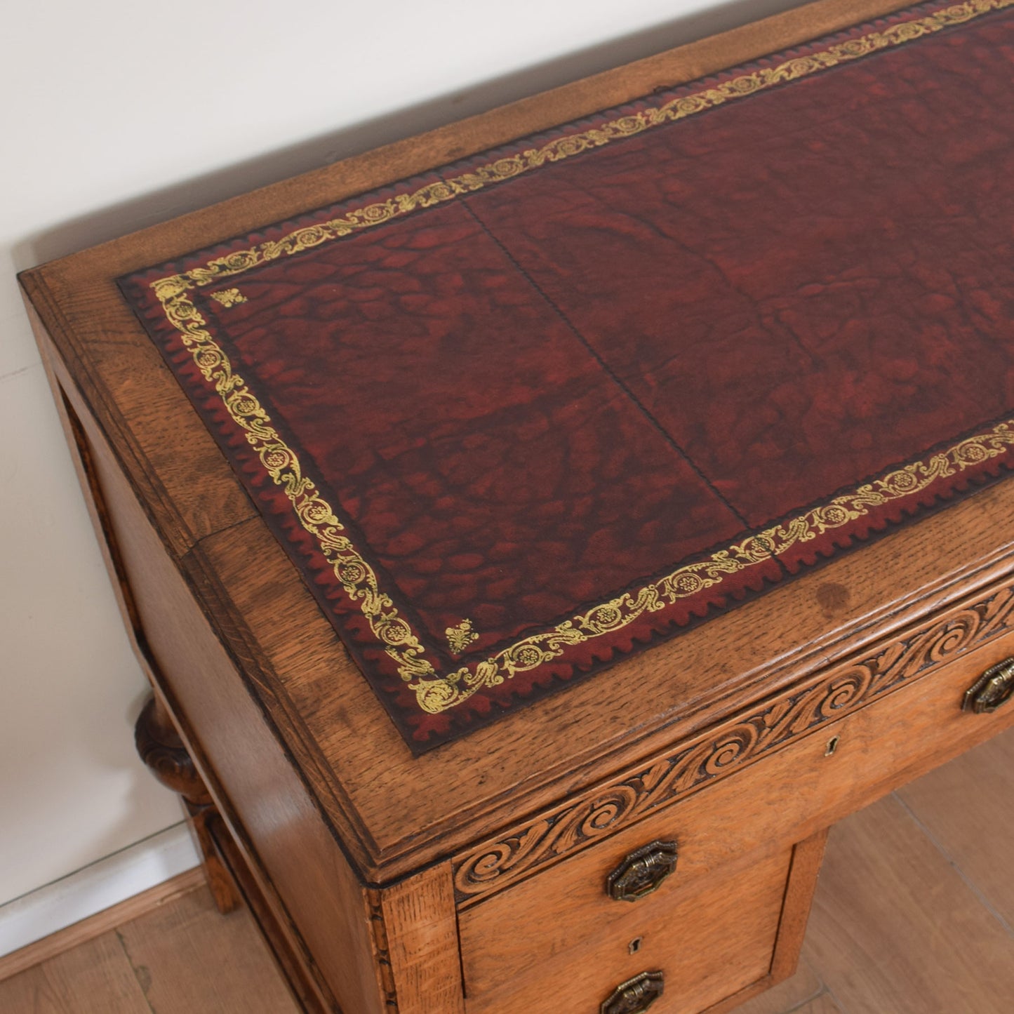 Vintage Leather-Topped Oak Desk