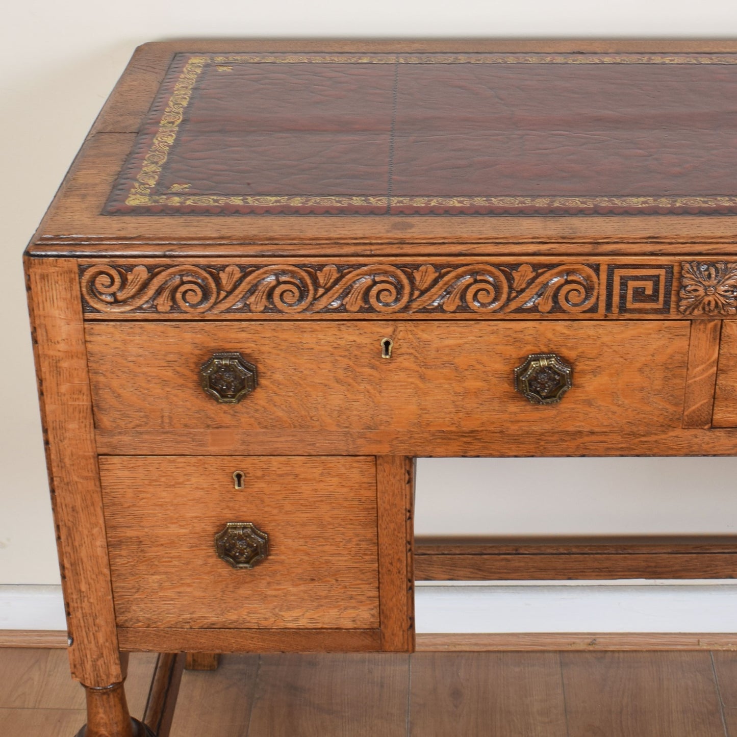 Vintage Leather-Topped Oak Desk