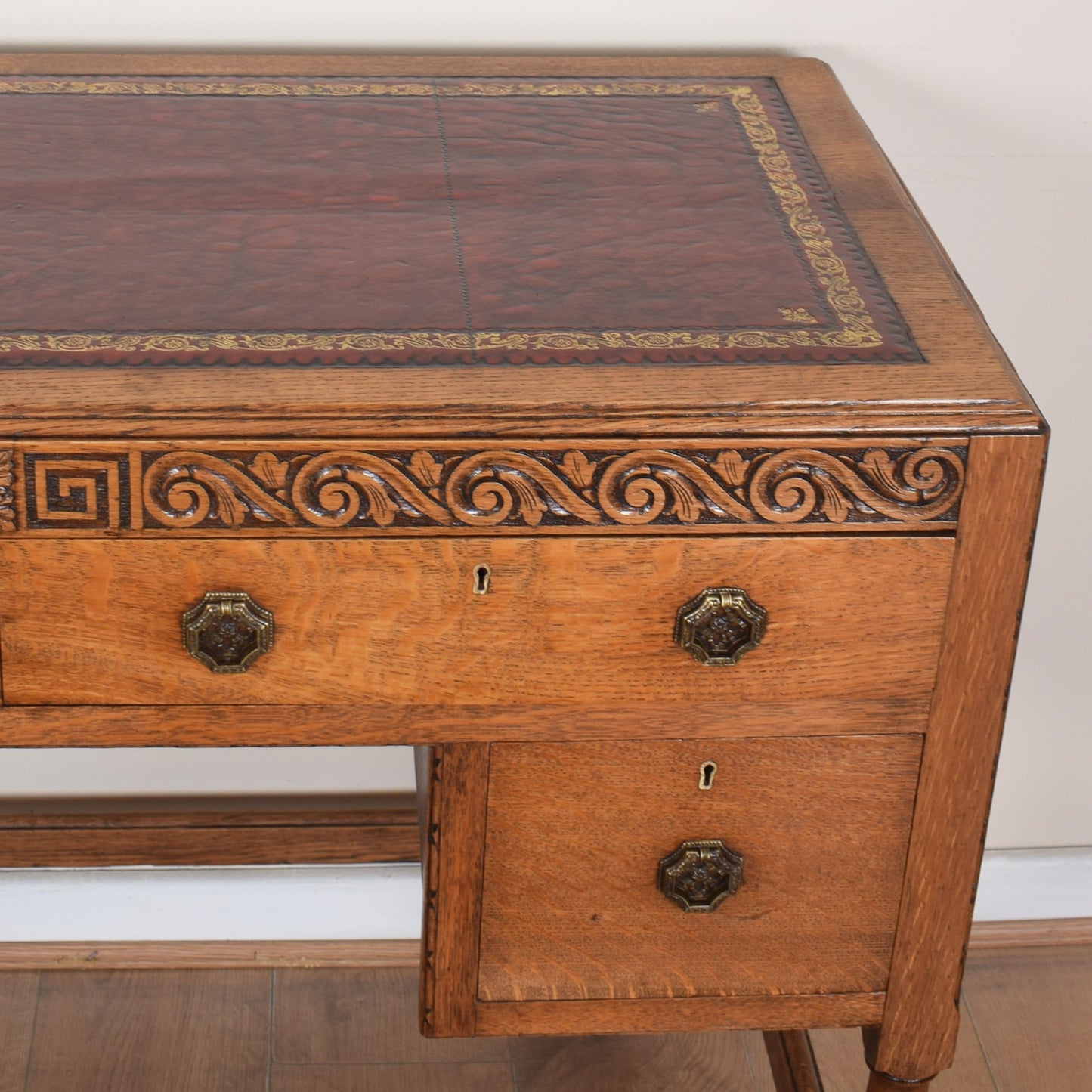 Vintage Leather-Topped Oak Desk