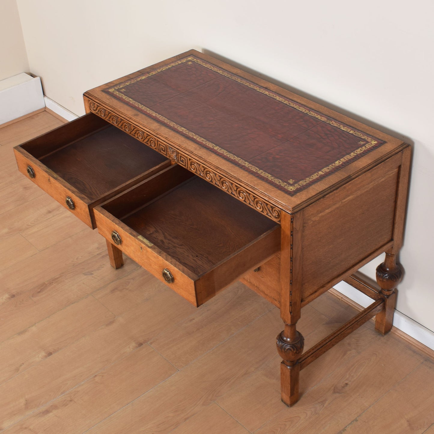 Vintage Leather-Topped Oak Desk