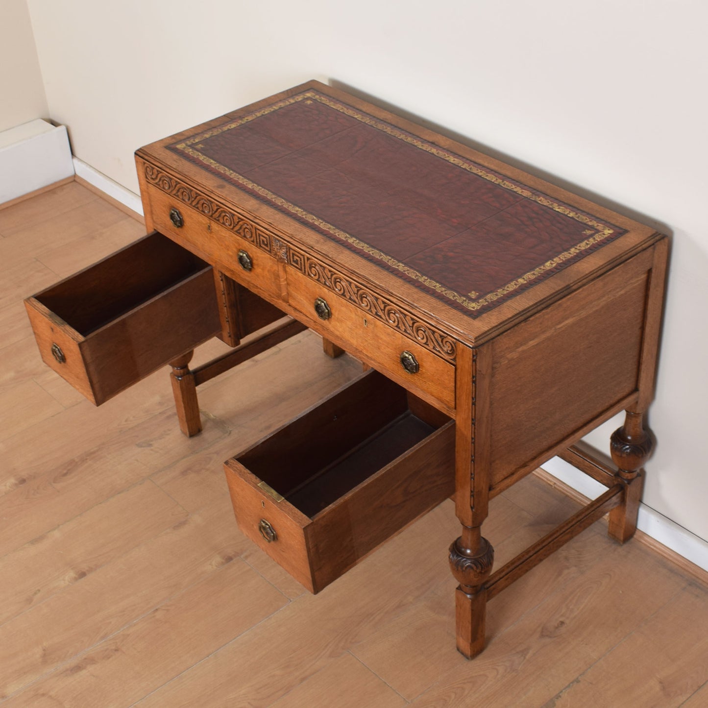 Vintage Leather-Topped Oak Desk