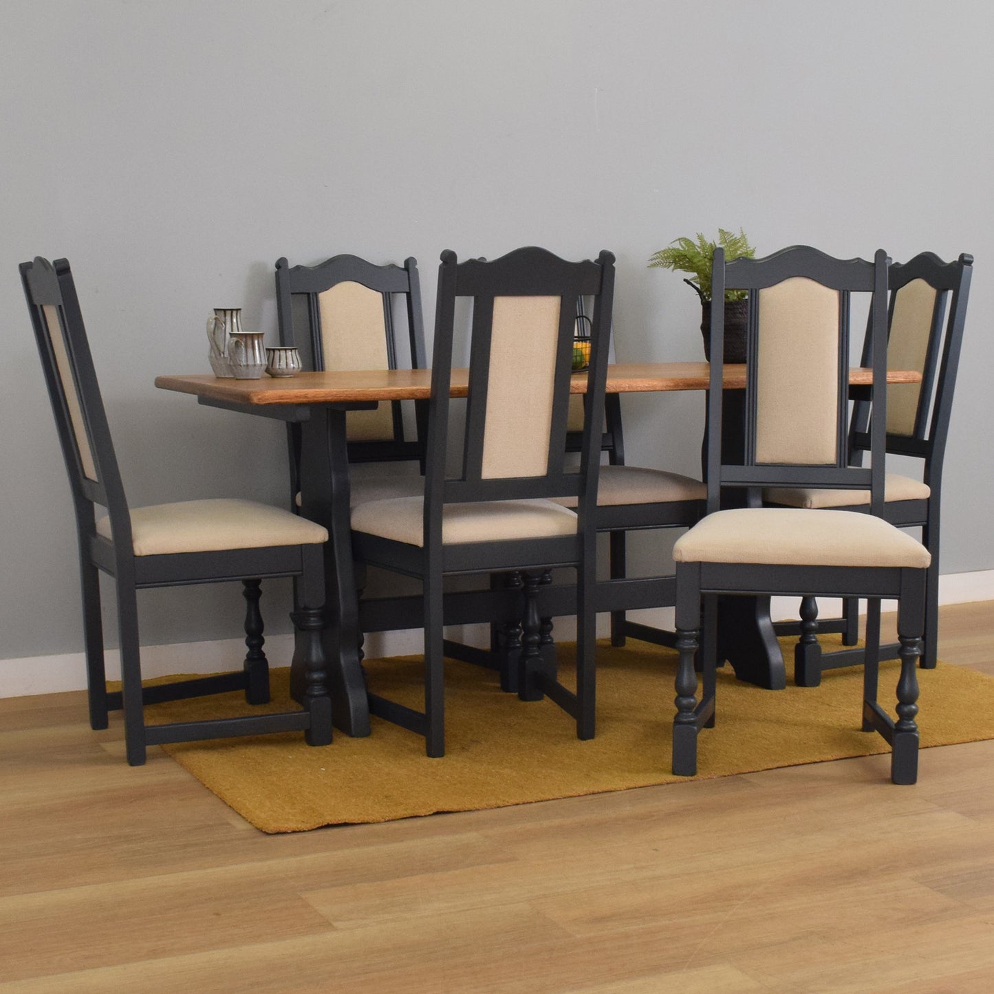 Painted 'Old Charm' Refectory Table and Six Chairs