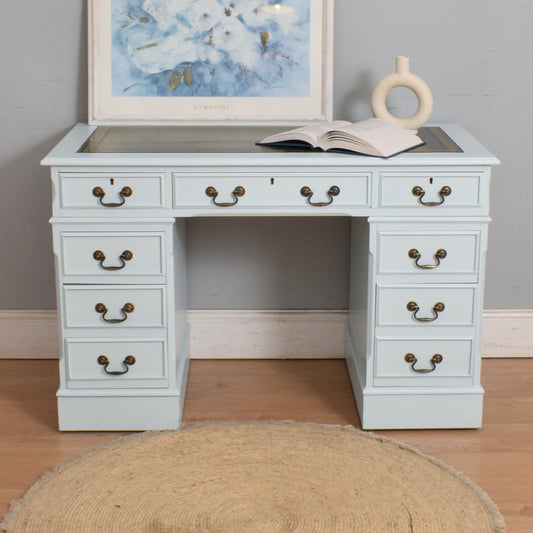 Painted Leather Top Pedestal Desk