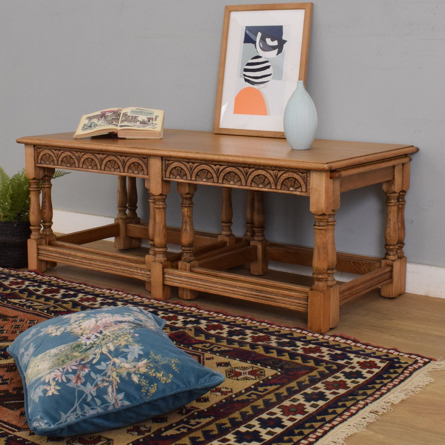 Side By Side Oak Nest of Tables