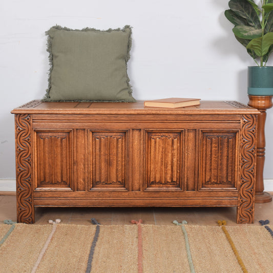 Carved Linenfold Oak Blanket Box