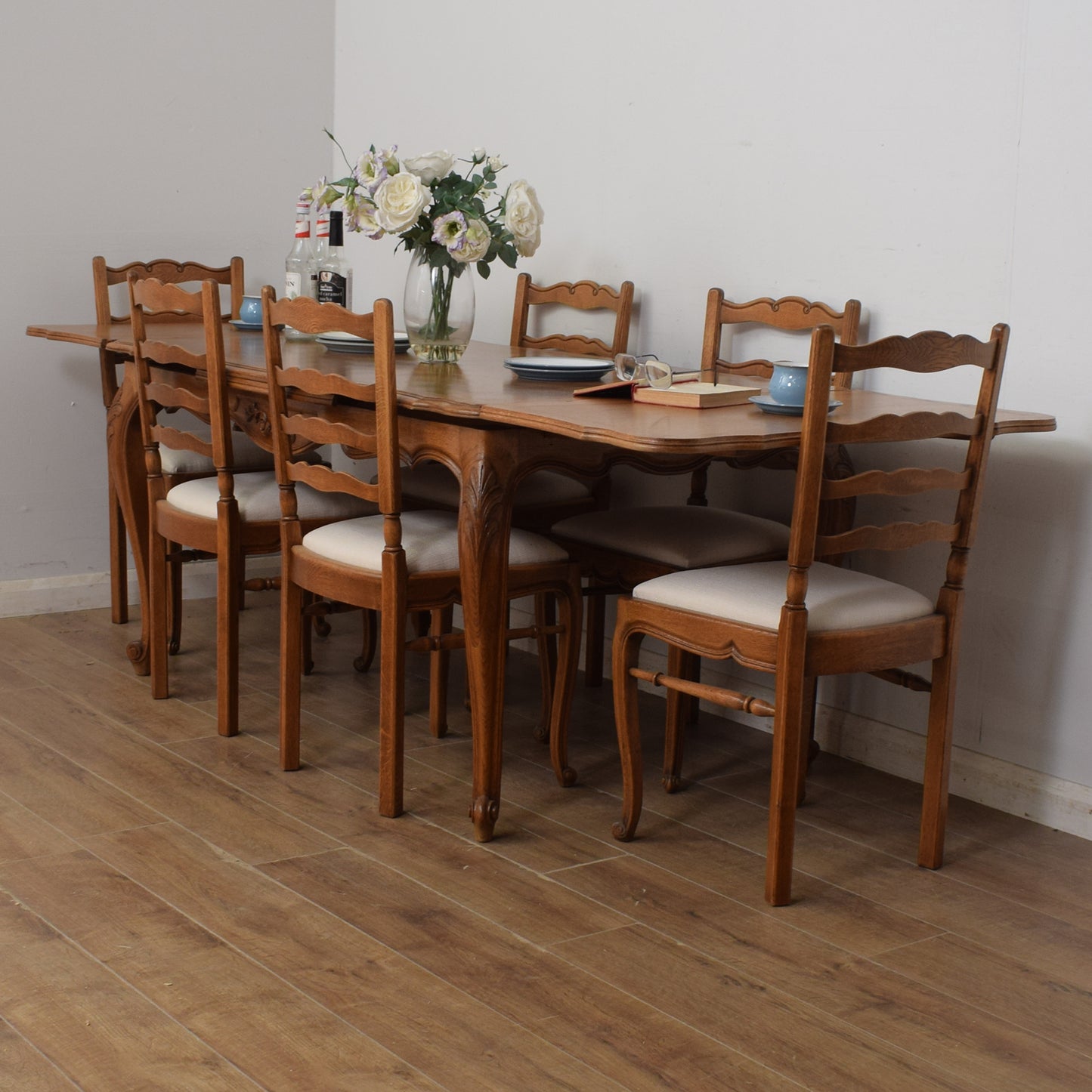 Restored French Dining Table & Six Chairs