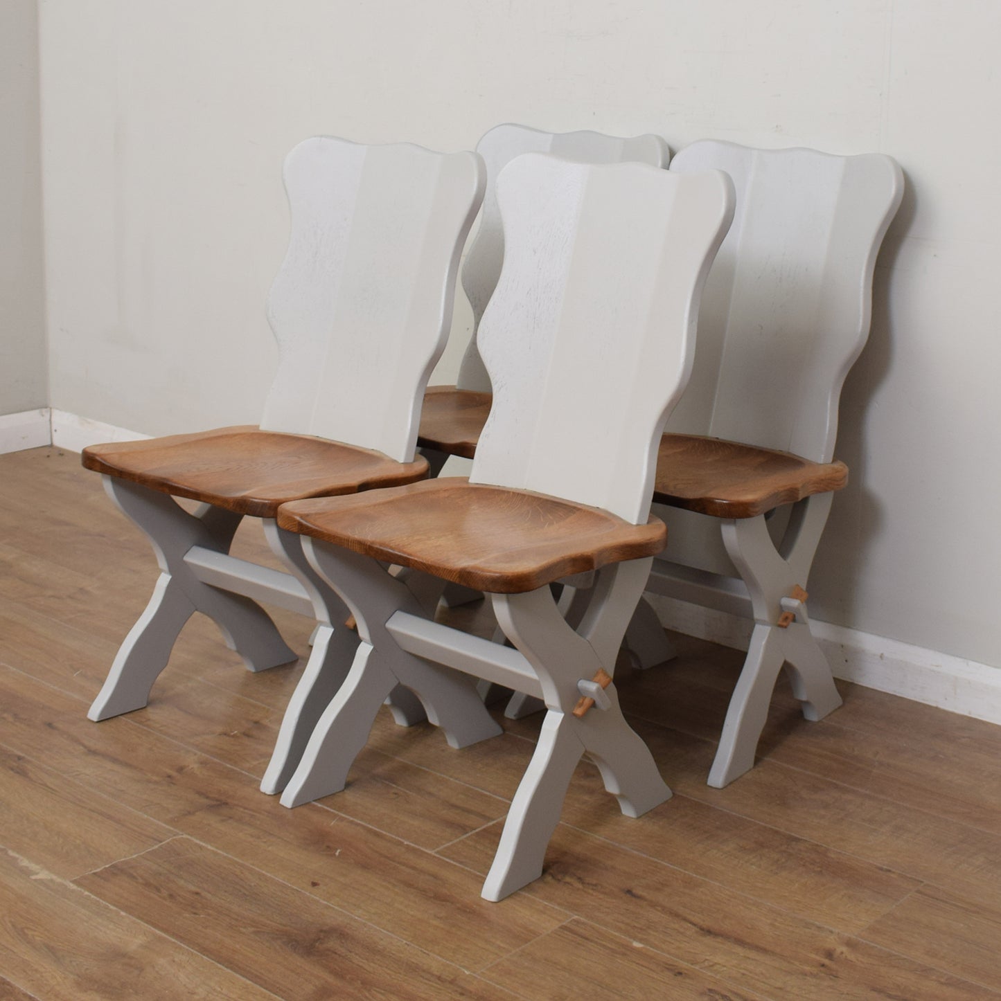 Four Solid Oak Dining Chairs