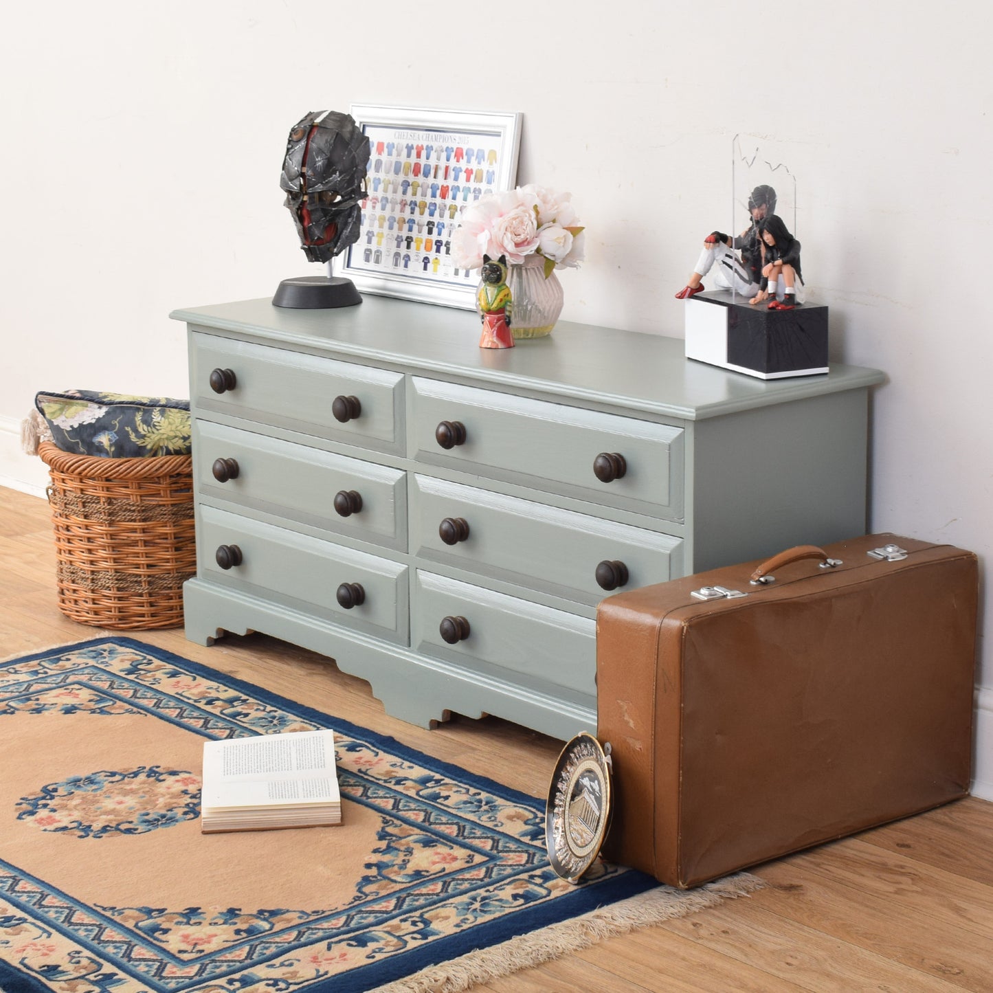 Painted Pine Low Chest Of Drawers