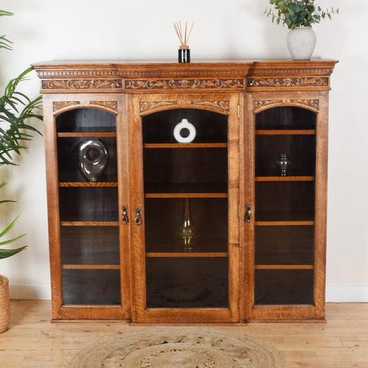 Carved Oak Glazed Bookcase