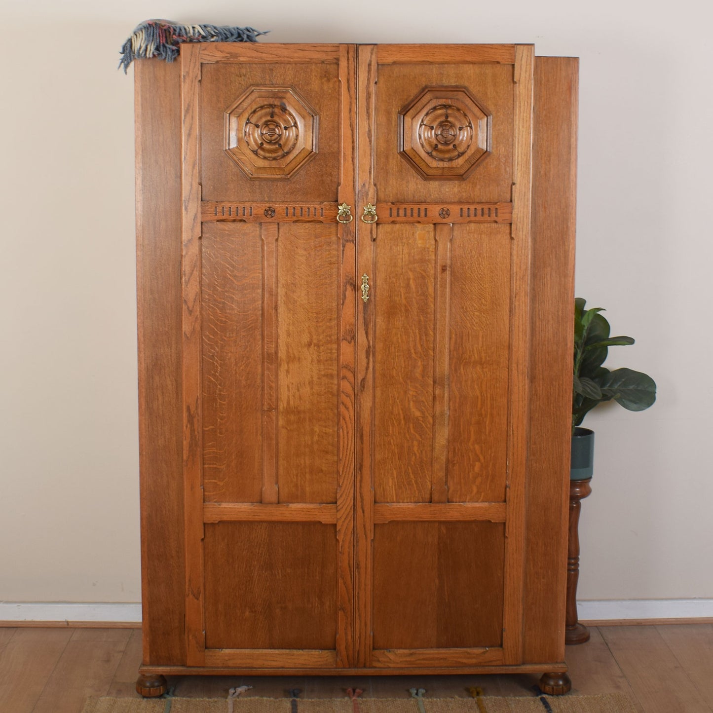Ornate Oak Double Wardrobe