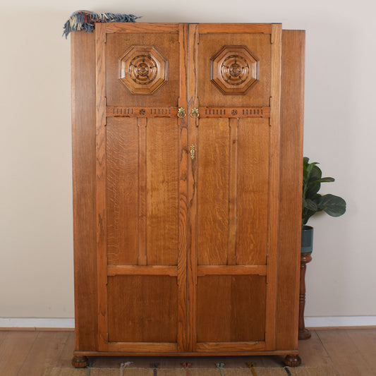 Ornate Oak Double Wardrobe