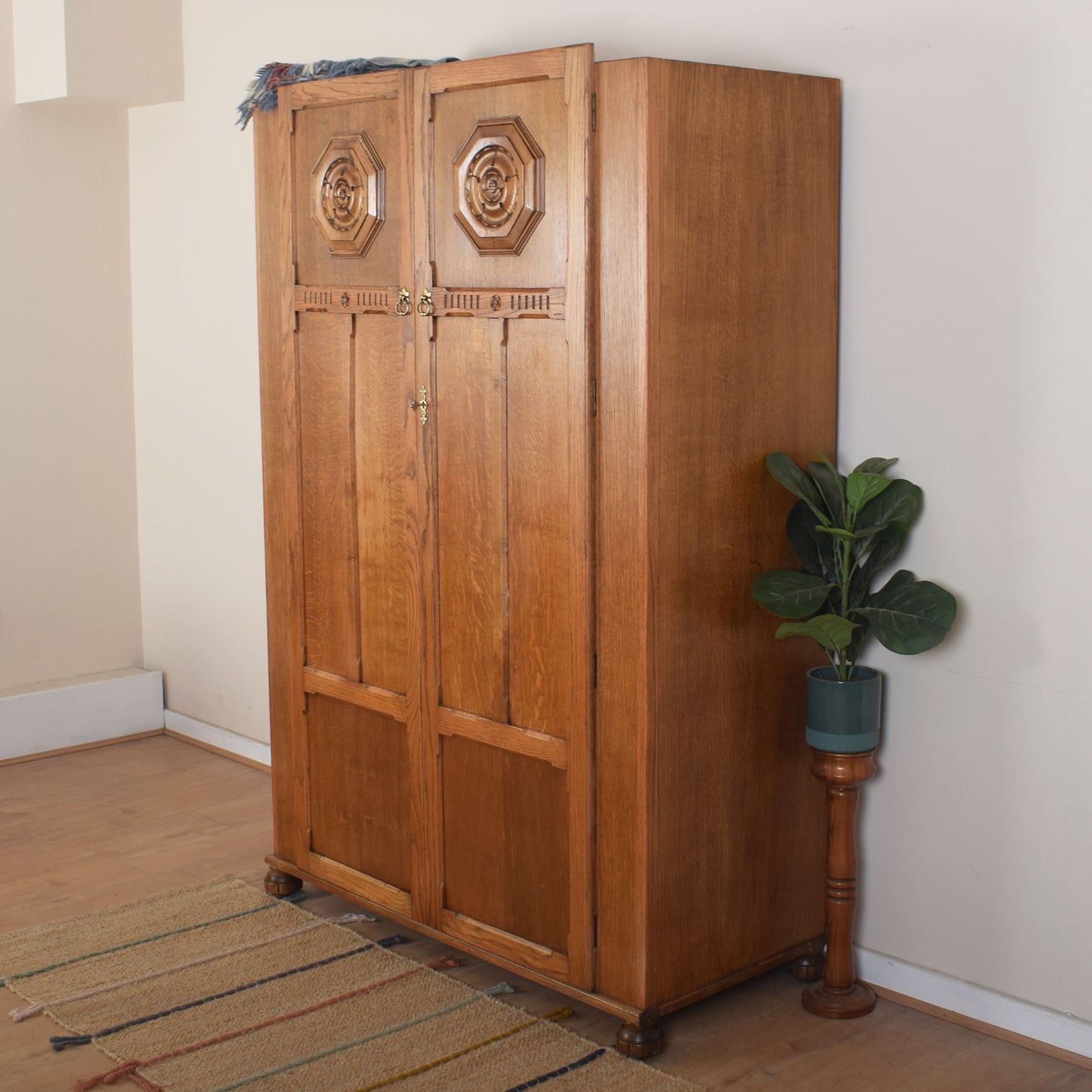 Ornate Oak Double Wardrobe