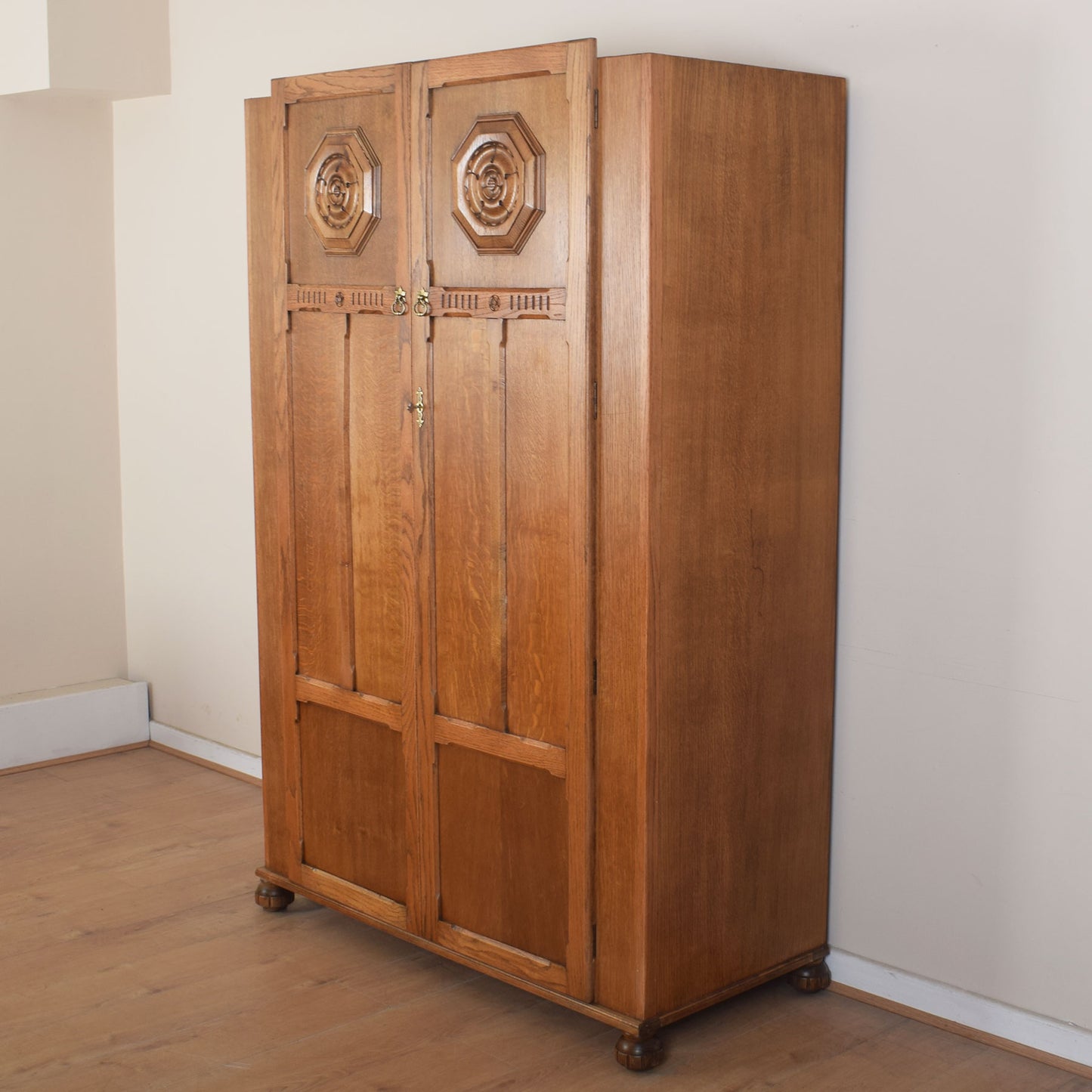 Ornate Oak Double Wardrobe