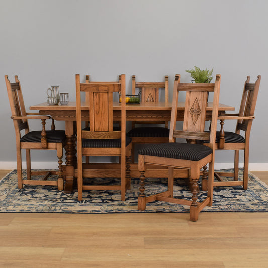 'Old Charm' Oak Table and Six Chairs