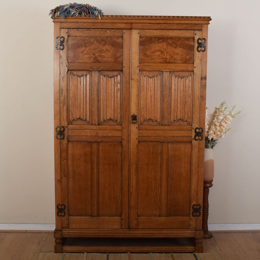 Vintage Oak Linenfold Double Wardrobe